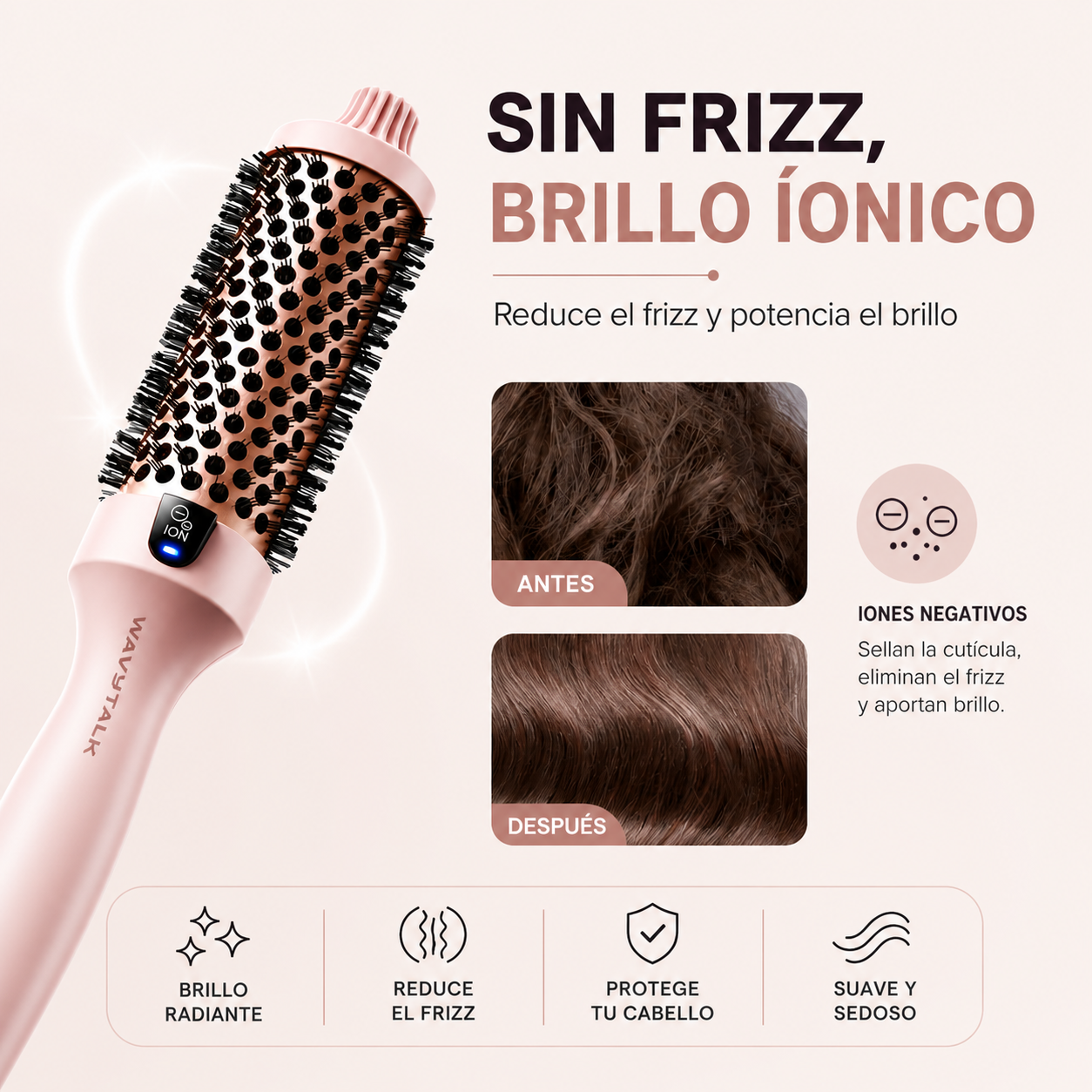 Cepillo térmico iónico Efecto Salón con pantalla LED, de 150 °C a 210 °C para diferentes tipos de cabello, voltaje universal de 120-240 V.