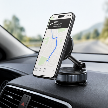 Aro magnético giratorio de 360° para teléfono móvil con succión al vacío, manos libres y extensible para auto, gimnasio, espejo y ducha.